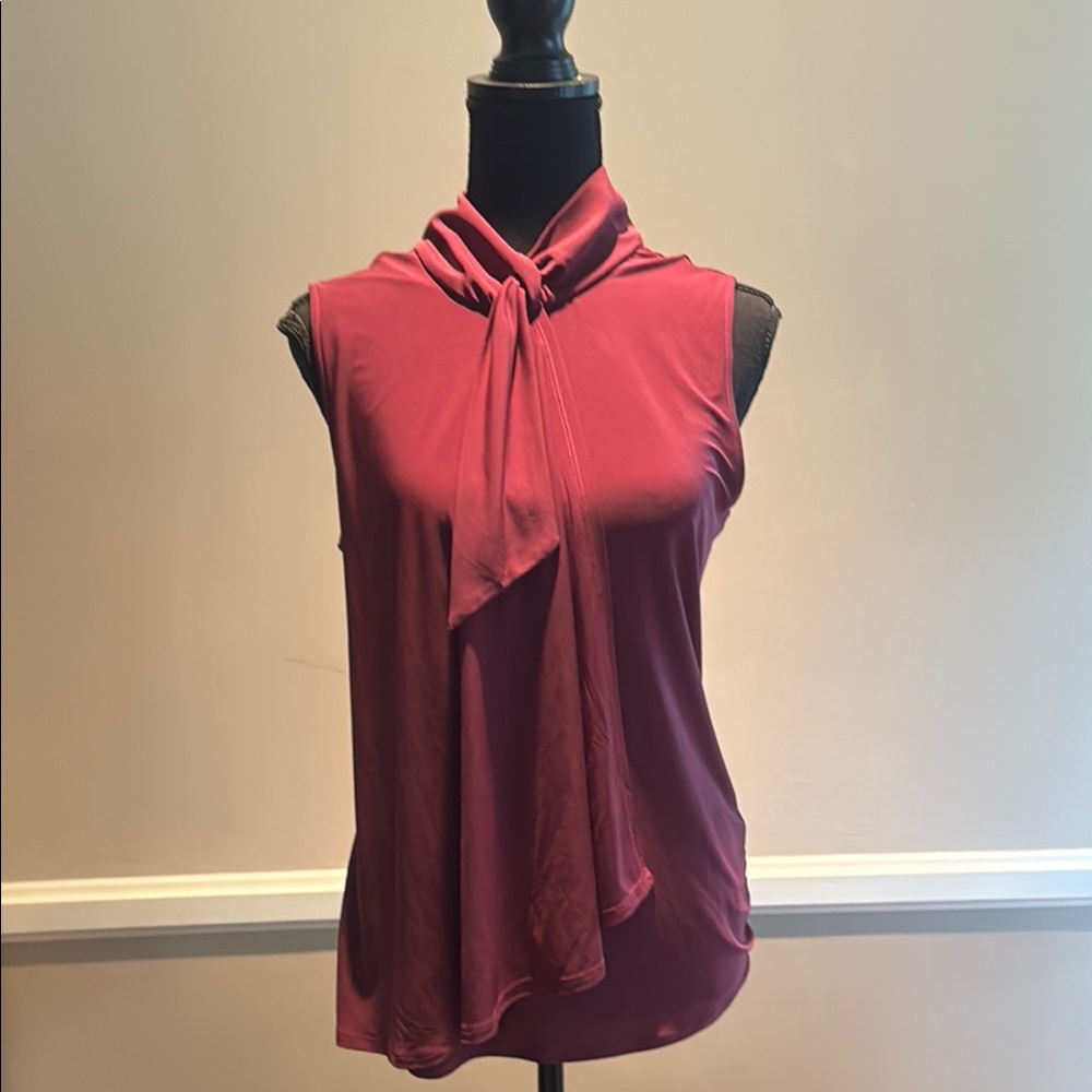 White House Black Market Burgundy Tie-Neck Blouse